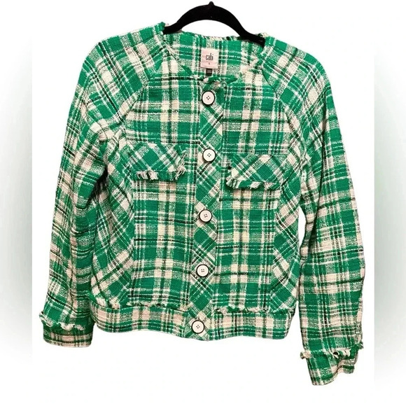 Cabi Sophia Green Plaid Tweed Button Up Library Jacket Size M - Picture 6 of 9